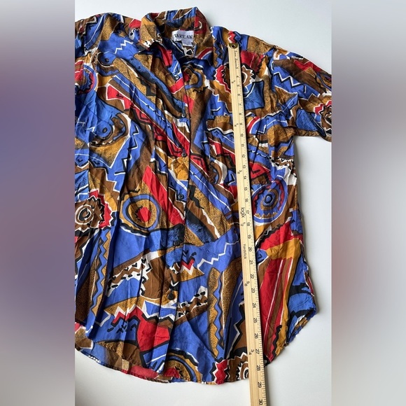 Vintage Take Away Bold Art Deco 100% Silk Button Front Blouse Women’s Medium - Picture 5 of 5